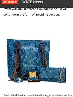 Patricia Nash Teal Blue Embossed Floral Tote with Matching Wallet & Accessories
